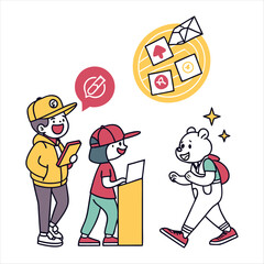 Vector logo design template and graphic elements for advertising, branding, posters and banners, funny cartoon illustrations with smiling character and mascots, abstract stickers and line icons