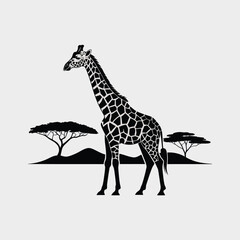 Elegant Black Silhouette of Giraffe in African Savanna