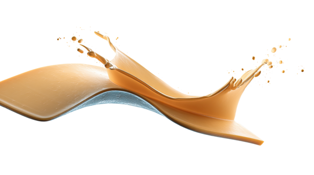 Golden liquid dynamics: Captivating image of a fluid, possibly coffee or caramel, forms a dynamic splash. The image plays with liquid forms, emphasizing the beauty of movement.