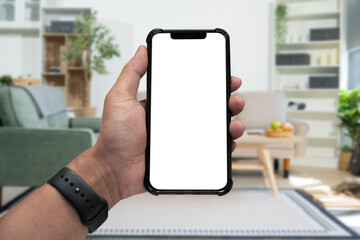 Mockup image of smartphone with blank white screen.