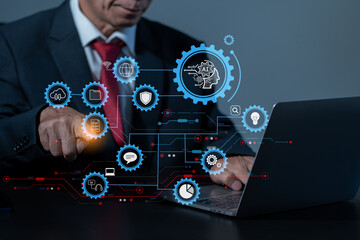 Digital transformation technology strategy, Person using laptop, tablet and smartphone with of...