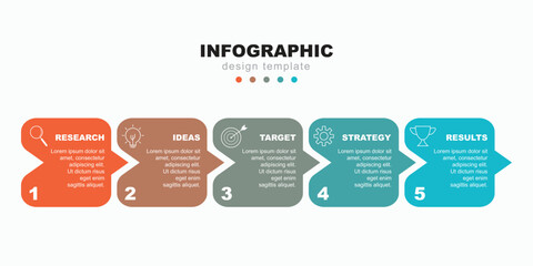Flat 5 steps infographic with rounded rectangles