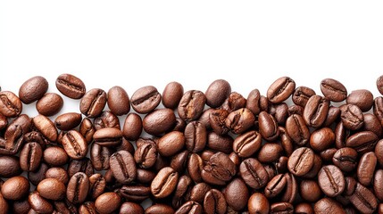 Roasted Coffee Beans Border on White - Aromatic coffee beans, rich brown color, scattered border, invigorating energy, perfect caffeine boost