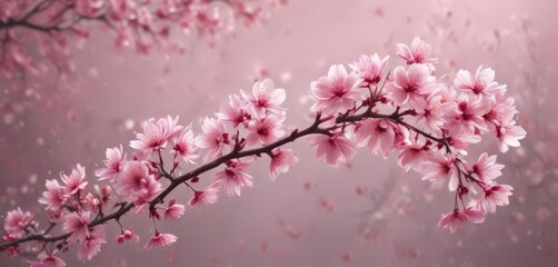 Obraz premium Abstract pink sakura petals softly falling on a dreamy, blurred background , blossom, flower, gentle
