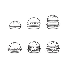 Line Art of Delicious Hamburger with Fresh Ingredients