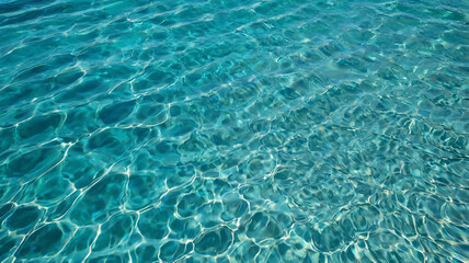 Fototapeta premium The surface of the water is calm and clear. Sunlight penetrates the surface, creating soft ripple patterns and reflections below.
