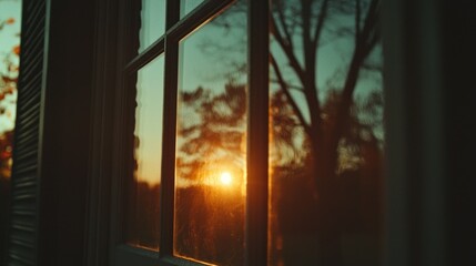 The warm golden sun shining through a window pane perfectly