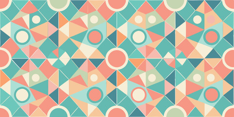 Seamless pastel color geometric pattern with abstract minimalist design. Modern vector background in soft tones, ideal for packaging, web design, or textile print usage.

