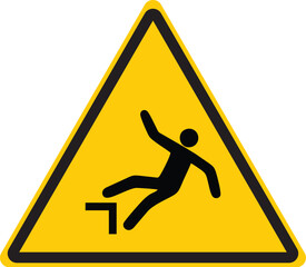 triangular warning sign with pictogram of person slipping off a step indicating falling hazard
