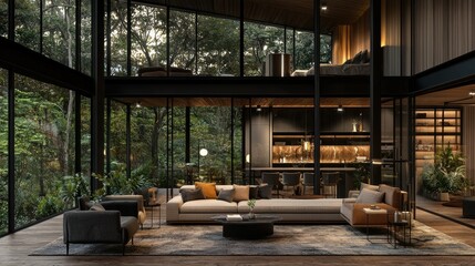 Modern luxury home interior showcasing architectural design and natural views