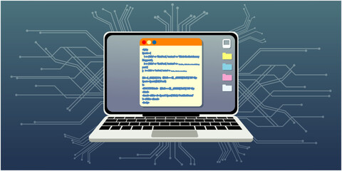 プログラミング作業をしているノートパソコン