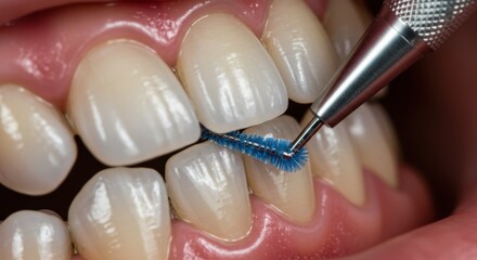 Interdental brush cleaning teeth