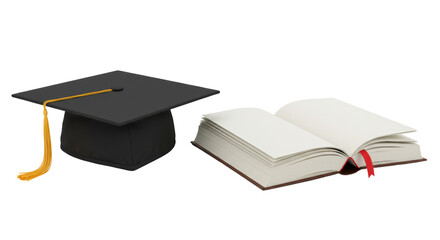Isolated Graduation Cap and Book