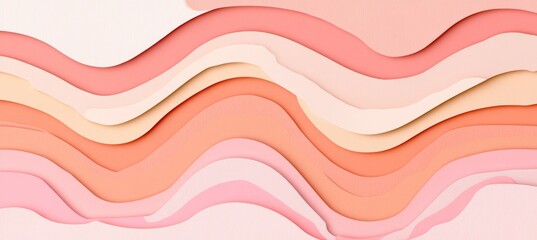 Abstract Coral and Peach Wave Pattern Background, Paper Art Design.,Modern Layered Illustration