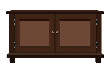 Wooden sideboard with double doors and simple design in modern style illustration