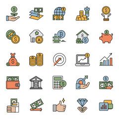 Colorful Finance and Investment Icons Collection