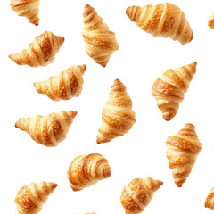 flying falling croissants isolated on a transparent surface, cut out
