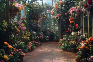 Obraz premium Floral greenhouse, vibrant blooms