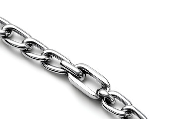 Obraz premium Shiny silver metal chain links laying diagonally on a white background