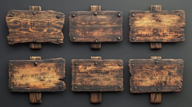 Rustic collection of various wooden signs, ready for your message display