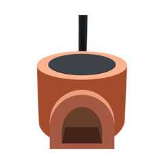 Traditional clay stove with chimney and round cooking surface illustration