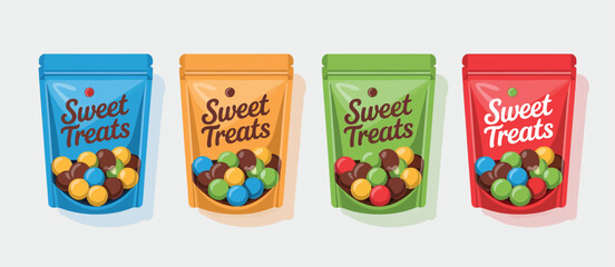 Colorful Sweet Treats in Four Different Pouch Bags