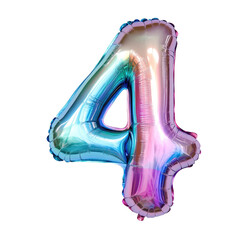 3d balloon letter 4 in holographic color secluded on a transparent surface
