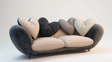 Unique heart-shaped cushions enhance modern couch design