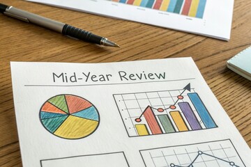mid year review report on office desk