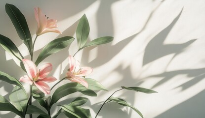 Obraz premium Delicate pink lilies with soft shadows