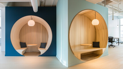 Cozy circular seating areas promote teamwork in office