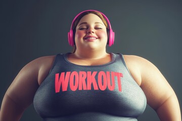 A young Hispanic girl, dressed in gym attire and listening to music through her headphones, is laughing and smiling uncontrollably at a hilarious and outrageous joke