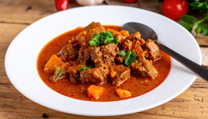 Goulash in a plate on the table