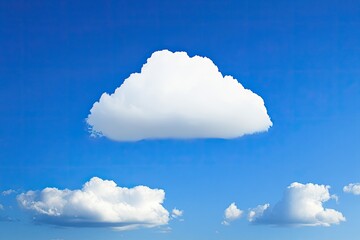 Single, large cumulus cloud against a vibrant blue sky, with smaller clouds scattered across the horizon  Bright, clear day