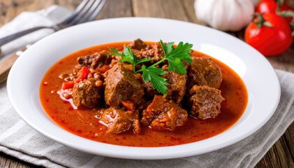 Goulash in a plate on the table