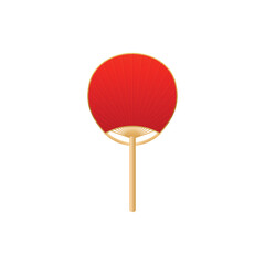 Vector illustration of bamboo red fan, round shape and wooden handle.
