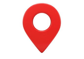 A close up view of a red location pin isolated on transparent background