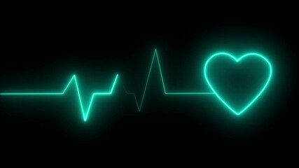 Heartbeat line animation. Neon heart beat line. Cardiogram of the heart on the monitor. ECG diagnostics,neon heartbeat animation with heart icon 