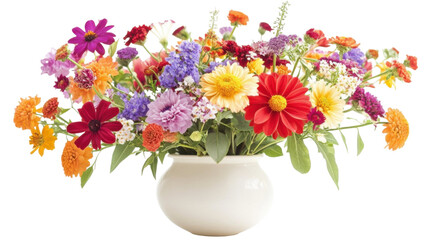 Obraz premium Bright and Colorful Flowers in Vase Isolated on Clean White Background