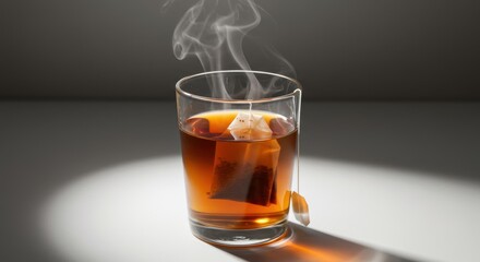 Hot Tea Steaming in Glass