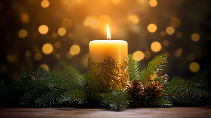 christmas decoration with candle and christmas tree