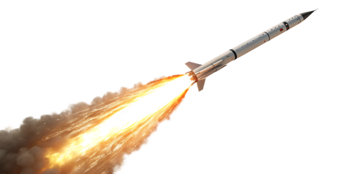 missile rocket with fire trail isolated on white background