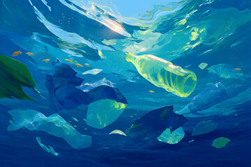 Obraz premium Oceanic plastic contamination showcasing pervasive environmental pollution effects