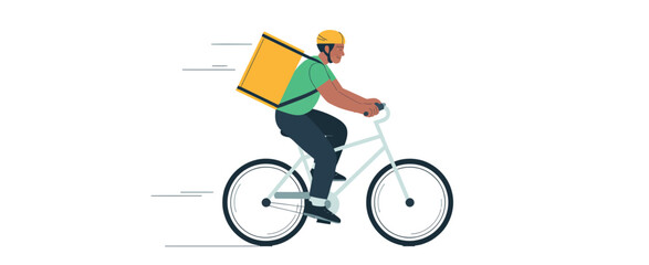Fast Food Delivery Cyclist Riding Bicycle with Thermal Bag