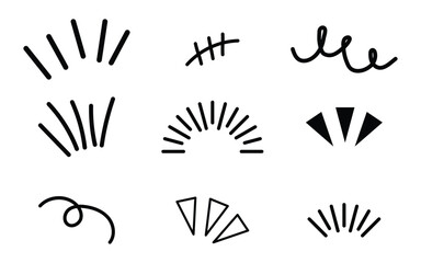 Set of black hand drawn anime manga doodle sign. Crayon drawn attention symbols, doodle expression signs. vector illustration.