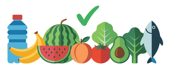 Healthy Eating Habits Fruits Vegetables Fish and Water