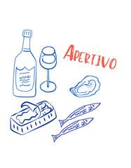 Apertivo Italian vector illustration with wine and food