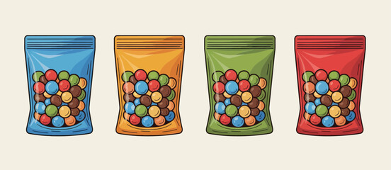 Colorful Candy Coated Chocolate Balls in Four Pouches