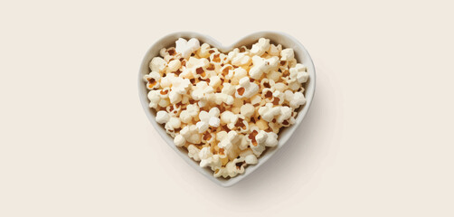 Heart Shaped Bowl of Buttery Popcorn Snack
