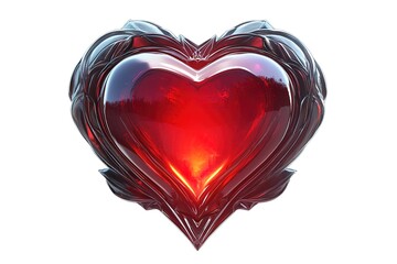 Red Glowing Heart Sculpture, Art Object, Decorative Element, Isolated on White, Glossy